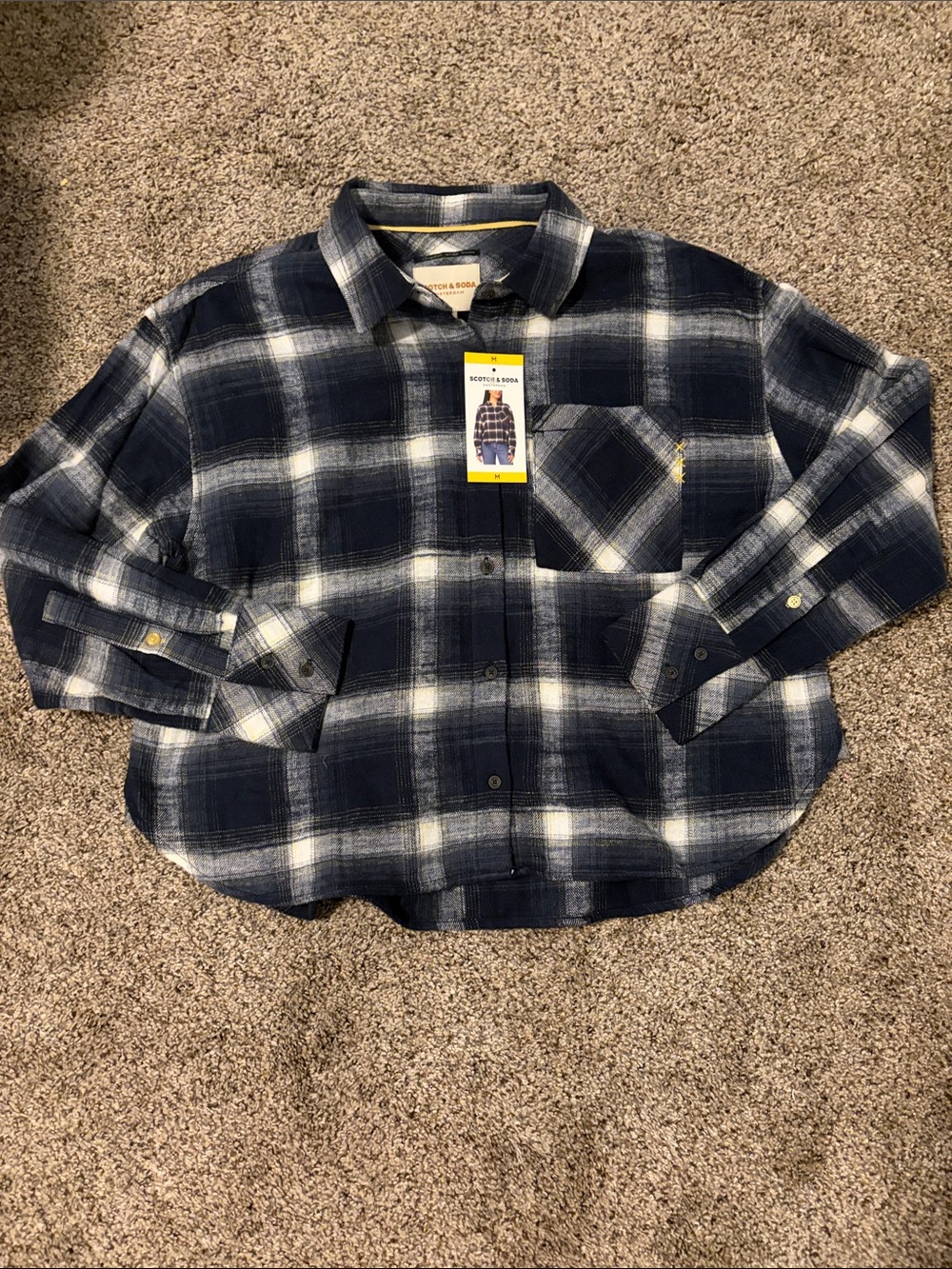 Scotch & Soda Navy and White Plaid Button-Down Shirt